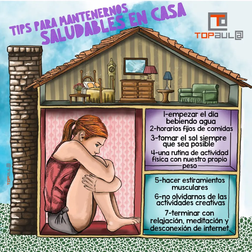 Infografía con siete consejos para mantenernos saludables en casa