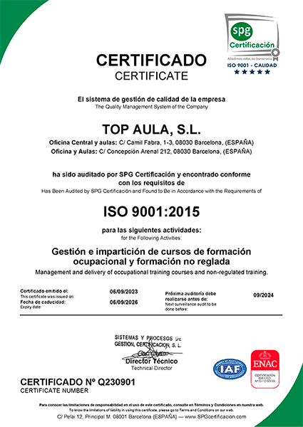 Certificado de Calidad - TOP aul@