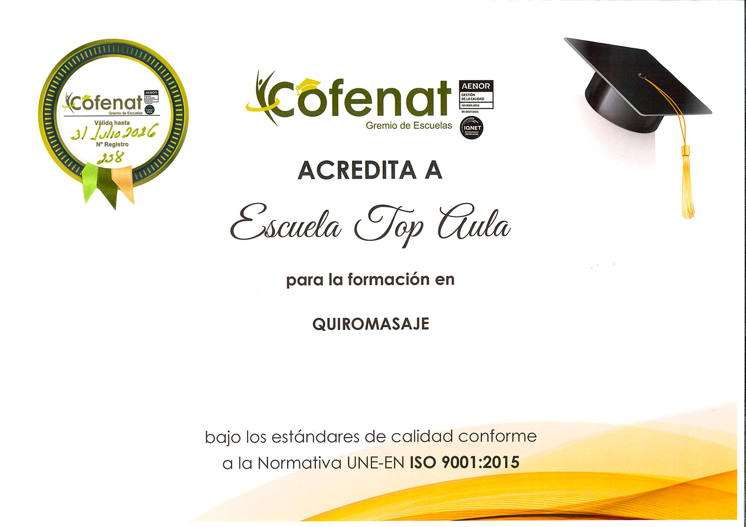 Certificado Cofenat TOP aul@ 2026
